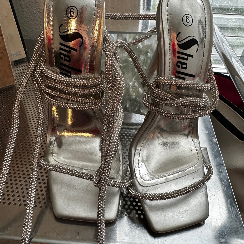 Shellys London Silver Crystal Embellished Heels